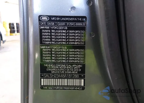 2008 Land Rover Range Rover Sport Supercharged from USA, damaged, VIN SALSH23448A181288